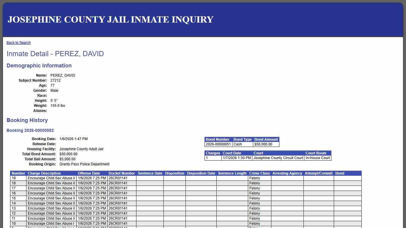 Inmate Detail - PEREZ, DAVID