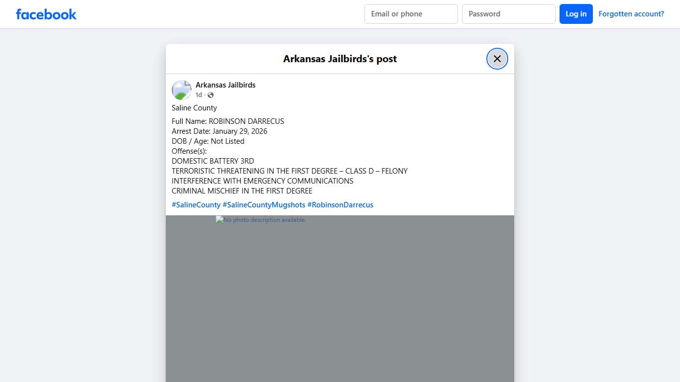 Saline County Full Name: ROBINSON... - Arkansas Jailbirds Facebook